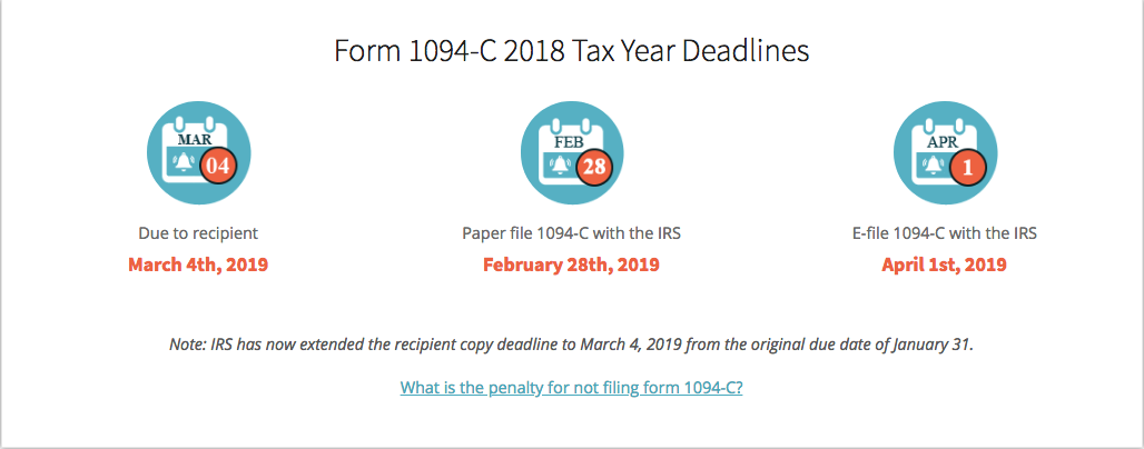 Form 1094 Deadlines for 2018 Tax Year