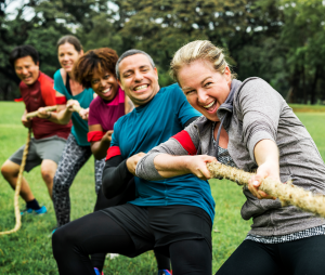 Employees participating in team building activities 